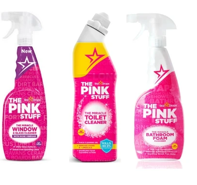 Pachet promo Curatenie The Pink Stuff - 1x Solutie de curatat baia, 1x Solutie pentru curatat geamuri, 1x Solutie pentru curatat vasul toaletei