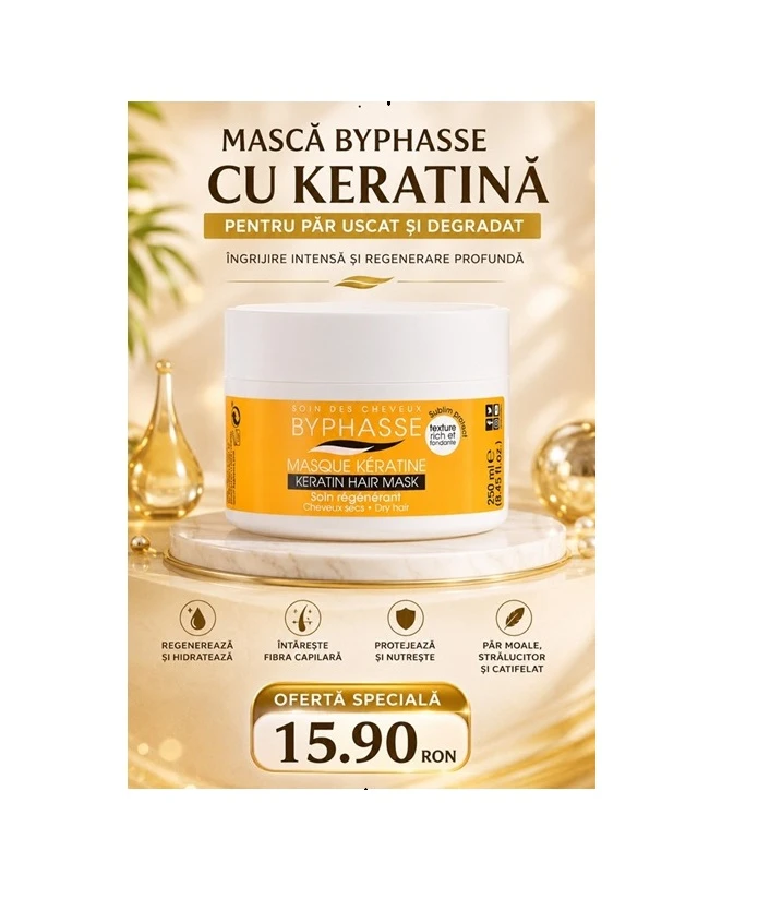 Masca BYPHASSE cu Keratina pentru par uscat si degradat 250 ml