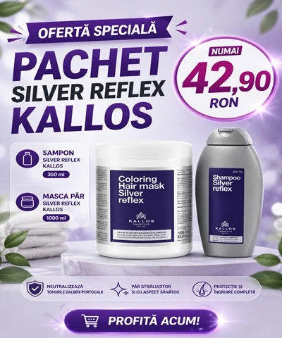 Pachet  Sampon silver reflex Kallos 350ml si Masca par silver reflex Kallos 1000ml