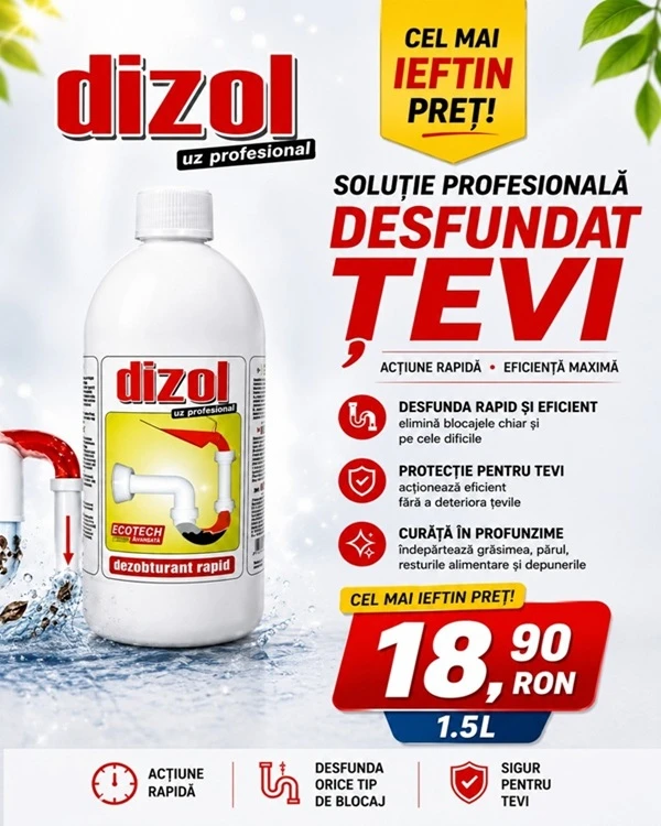 Solutie profesionala desfundat tevi Dizol 1.5L