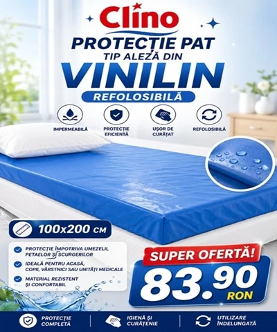 Protectie pat tip Aleza din Vinilin albastru Refolosibila Clino, 100x200 cm  