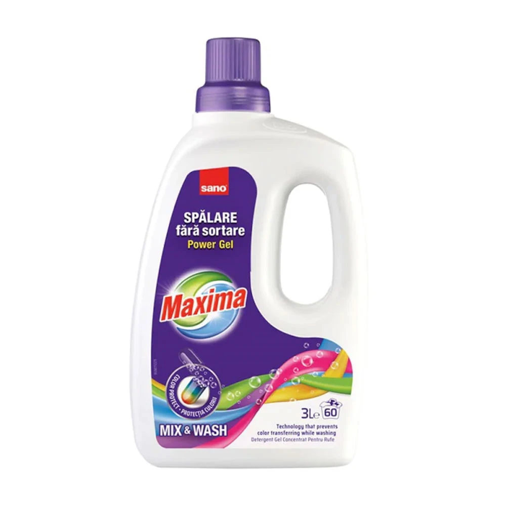 Detergent De Rufe Lichid Gel Sano Maxima Mix Wash 60 spalari 3L