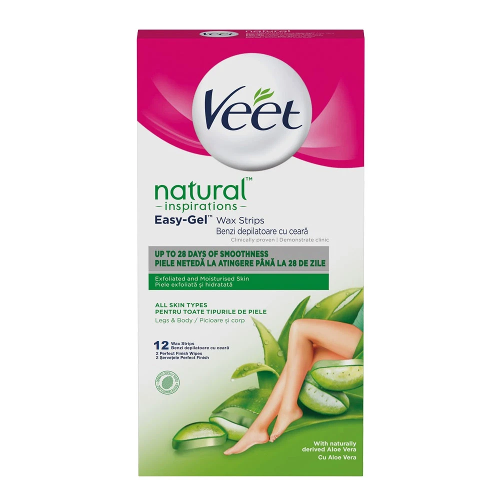 Benzi Ceara Depilatoare Corp Veet Easy Gel Toate Tipurile De Piele 12buc