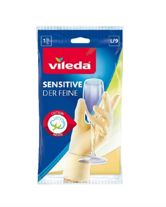 Mănuși pentru menaj Vileda Sensitive Soft Touch din latex mărimea L