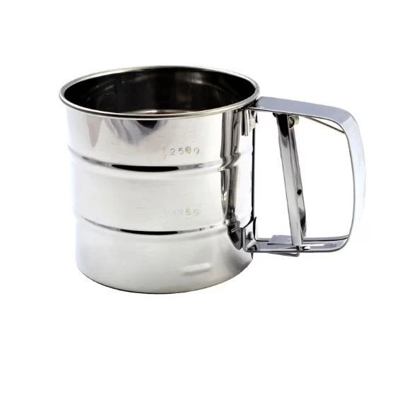 Recipient cana inox cu sita pentru faina, cacao sau zahar pudra WEI A-00753