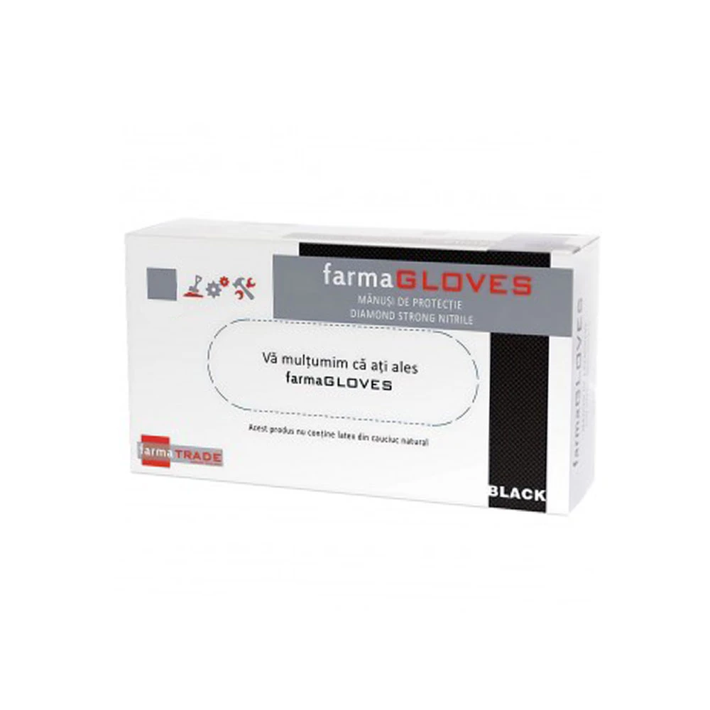 Manusi Strong Nitrile Protectie Diamond Diverse Marimi Negre Farma Gloves 50buc