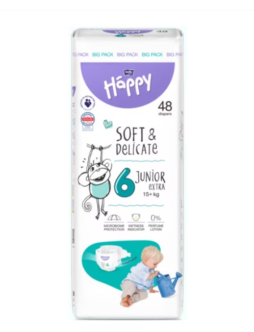 Scutece Happy Marimea 6 Soft&Delicate Junior +15kg 48 buc