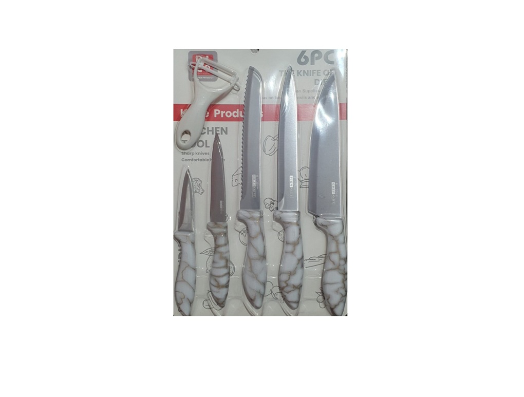 Cuțit WX Inox Mâner Marmorat 5buc/Set + Peeler