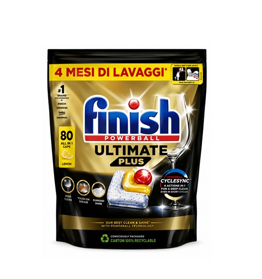Finish Detergent pentru Vase Capsule Powerball Ultimate Plus Lemon 80 buc