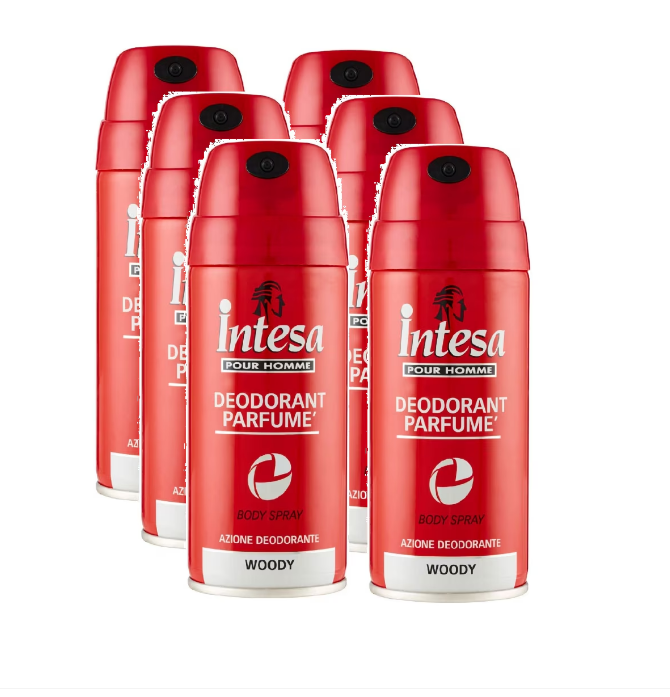 Set 6 x Deodorant spray Intesa Woody pentru barbati, 24h protectie 150 ml
