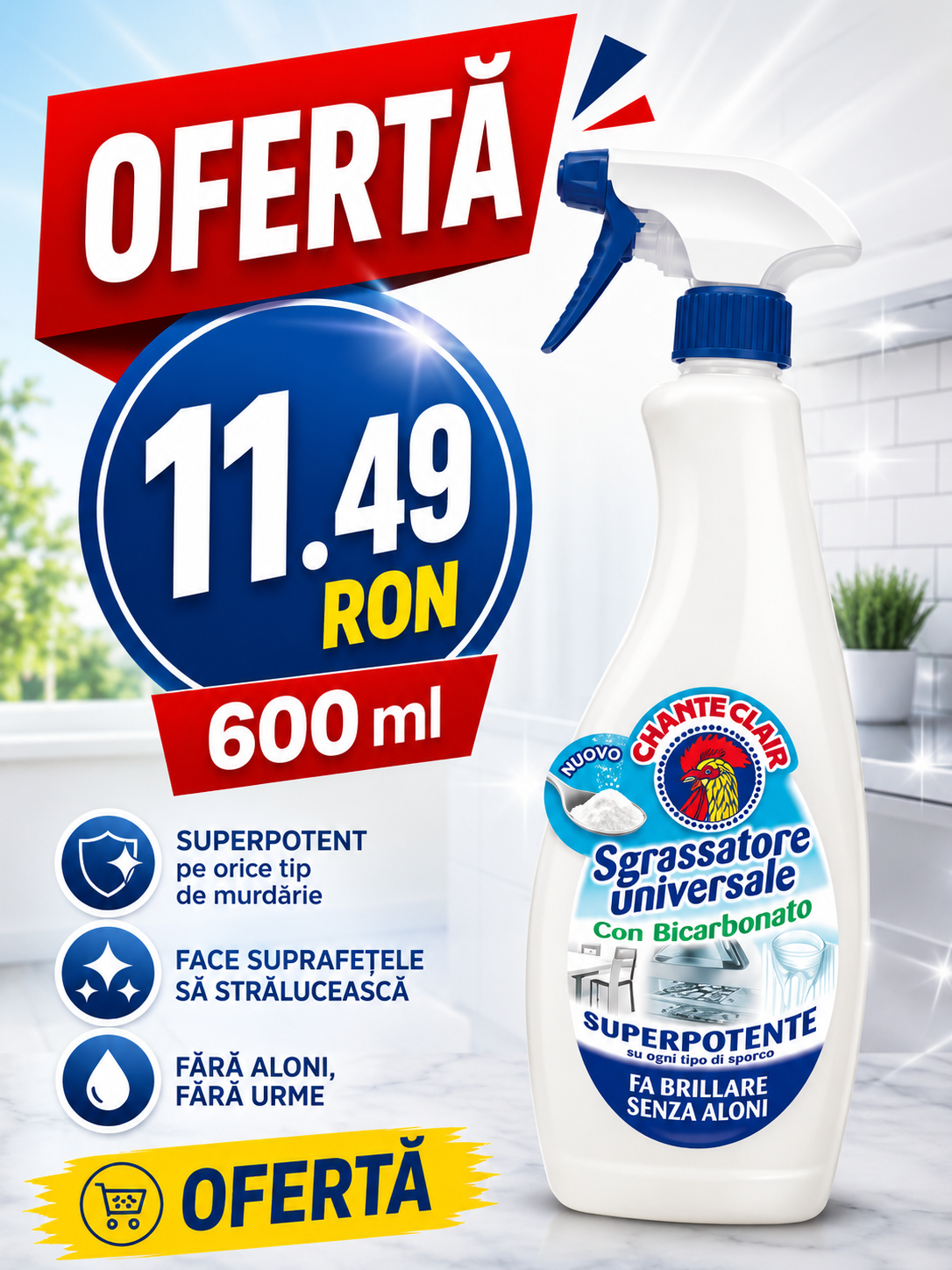 Degresant universal spray Chanteclair Bicarbonat 600ml