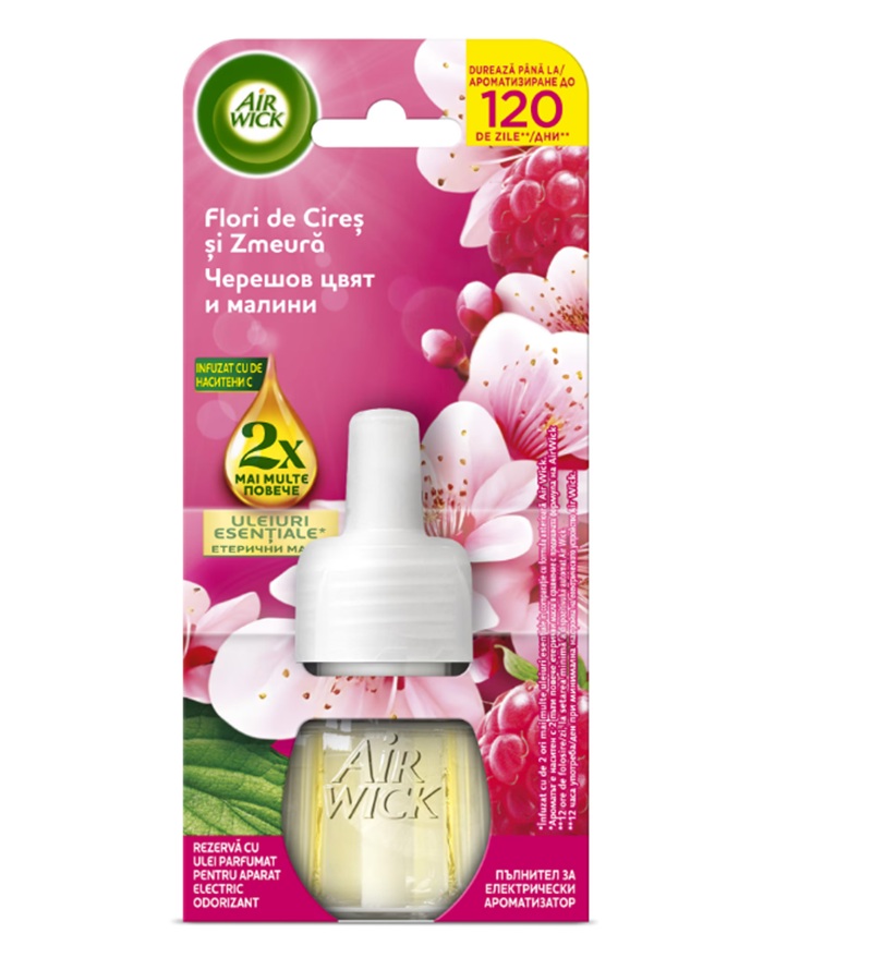 Rezerva odorizant de camera electric Air Wick Flori de Cires si Zmeura, 19ml