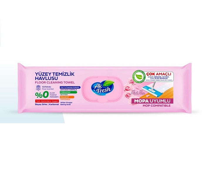 Lavete umede pardoseli Pink Rose si bicarbonat AK Fresh 48buc