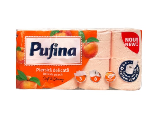 Hartie igienică Pufina Piersica 3 straturi 8 role