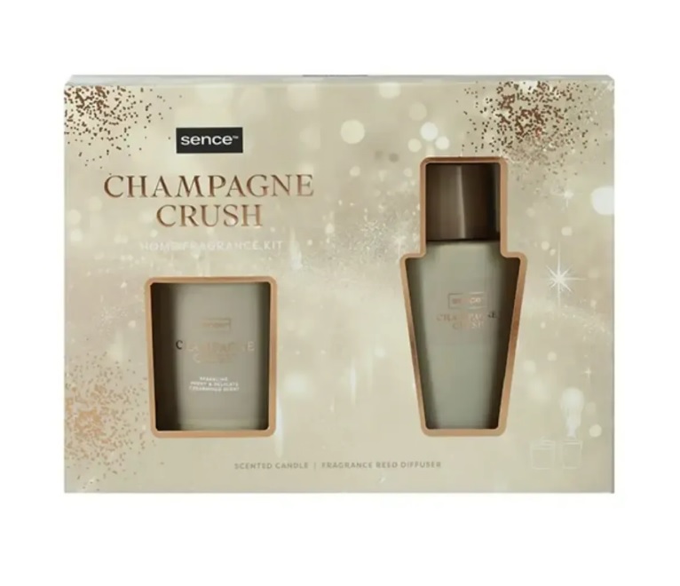 Sence Collection set cadou:Lumanare+Odorizant cu bete 100 g+100 ml Champagne Crush