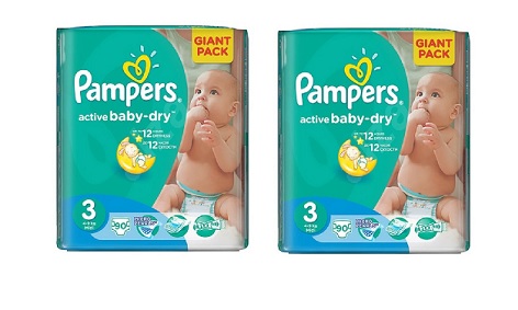 Pachet promo 2 X Scutece Copii Pampers nr.3 New Giant Pack 4-9kg 90buc