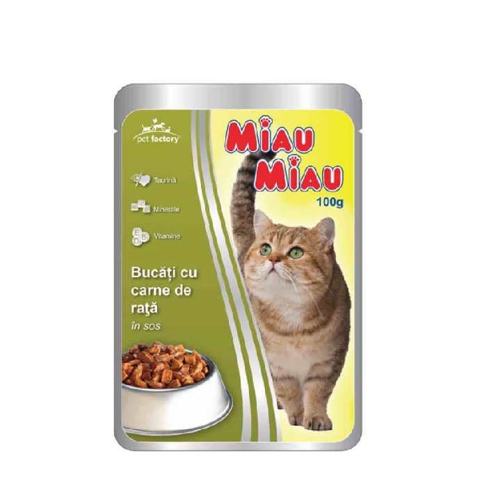 Hrana Pentru Pisici adulte MIAU MIAU carne de rata Plic 100G