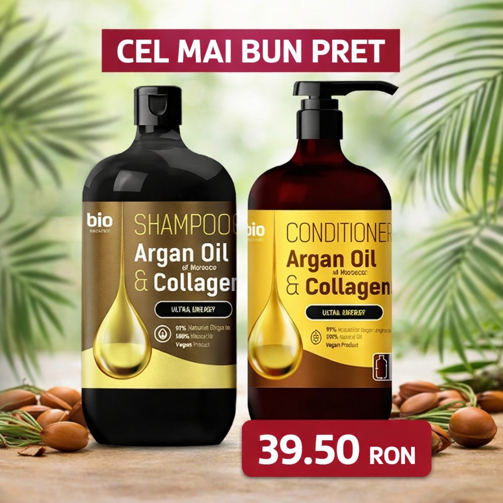 Set Sampon BIO NATURELL Ulei de argan si colagen 946 ml + Balsam de par Bio Naturell Argan Oil&Collagen 946ml