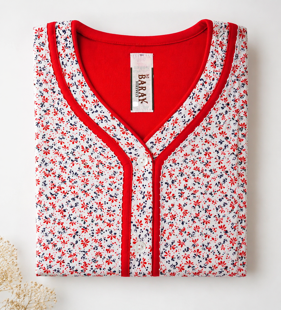Pijama damă cu imprimeu floral și nasturi – confort zilnic Marimea L 