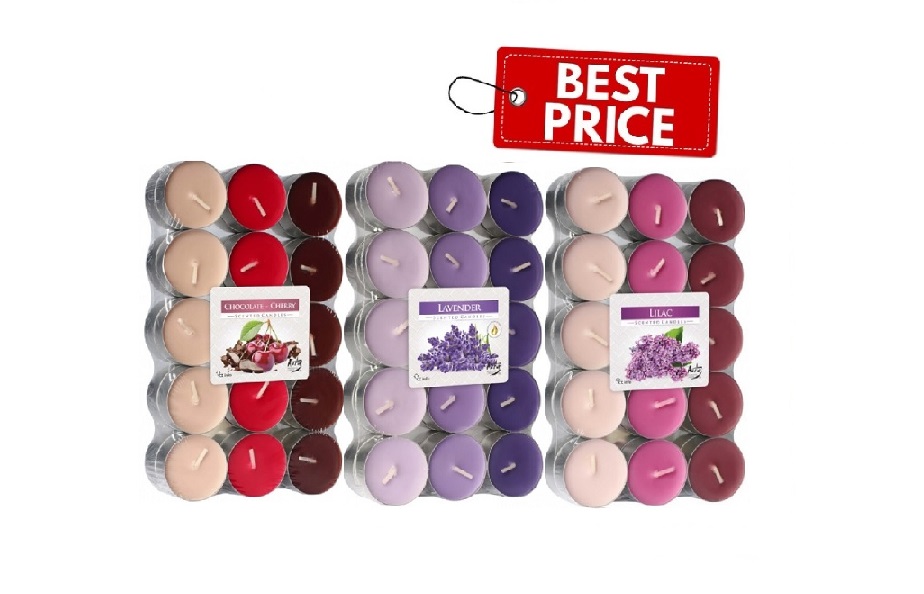 Pachet Promo 90 Lumanari Pastile Bispol Ciocolata si Cirese 30 Buc, Liliac 30 buc si Lavanda 30 buc
