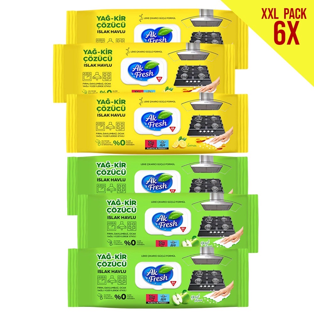 Pachet 6 x AK Fresh Servetele suprafete de inox 3x84 buc Lamaie si  3x84 buc Mar verde