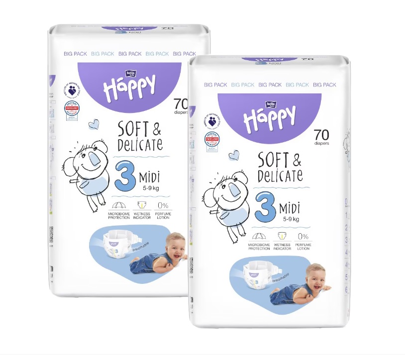 Pachet promo 2 x Scutece Happy Marimea 3 Soft&Delicate Junior 5-9kg 70buc