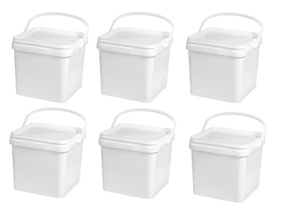 Pachet promo 6 X Galeata patrata din plastic cu capac sigilabil Clino 10L