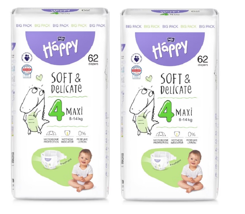 Pachet promo 2 X Scutece Maxi Plus Happy Nr4+ Big Pack 62buc 9-20kg