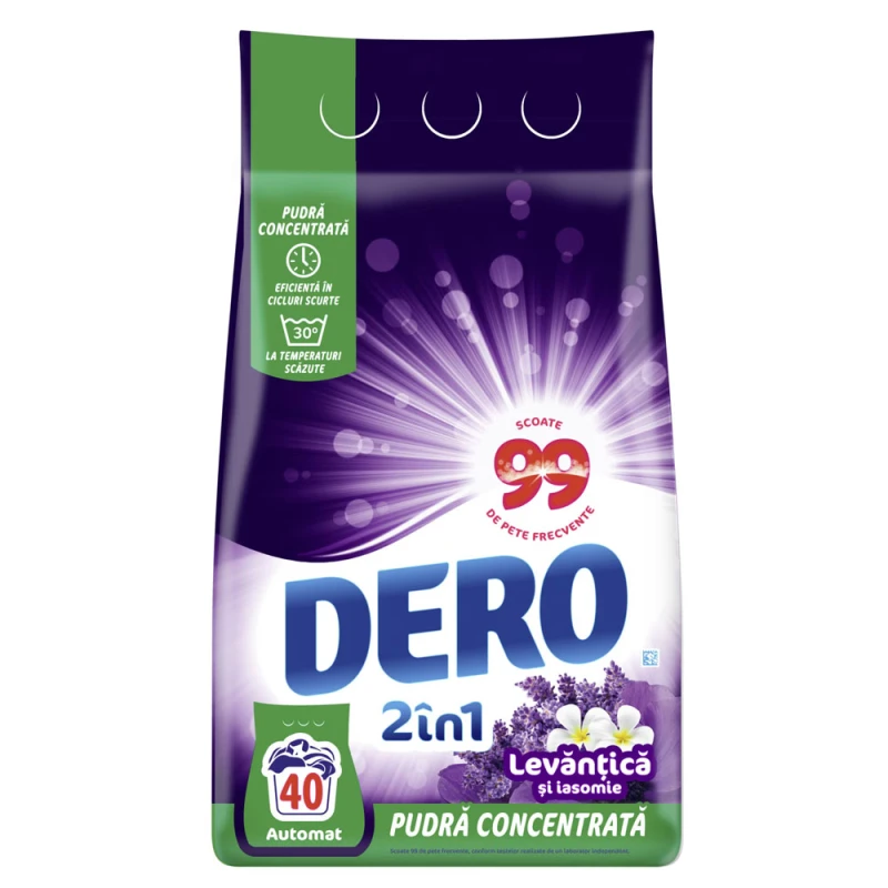 Detergent de rufe automat Dero 2 in 1 Levantica si Iasomie 40 de spalari 3 kg