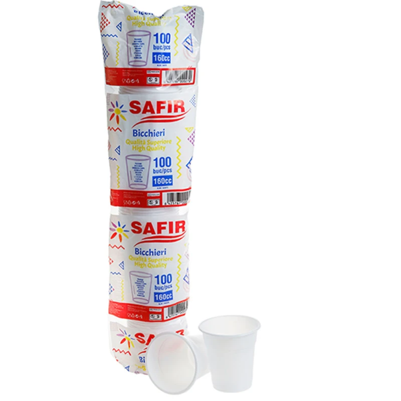 Pahar plastic de unica folosinta alb Safir 160ml 100buc/set