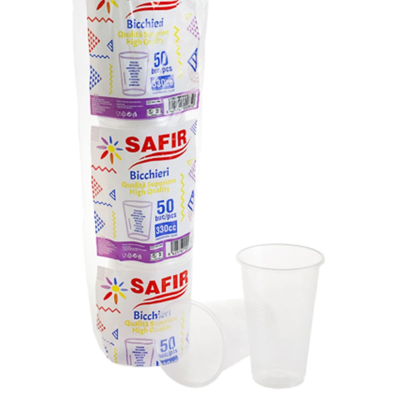 Pahar plastic de unica folosinta transparent Safir 330ml 50buc/set