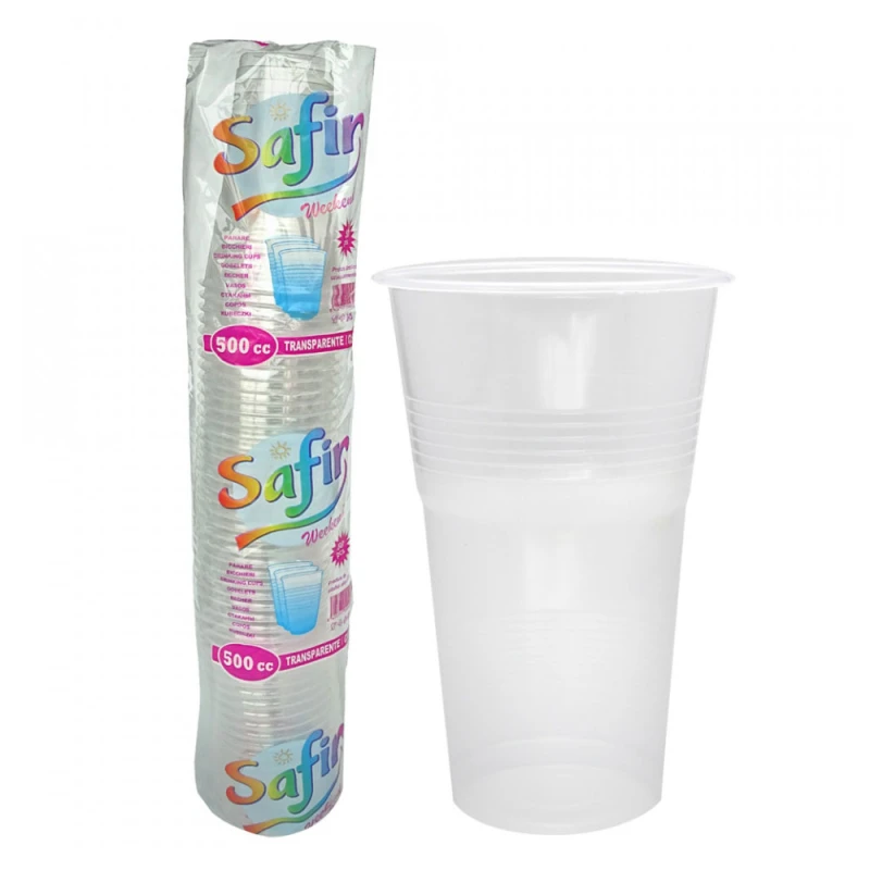 Pahar plastic de unica folosinta transparent Safir 500ml 50buc/set