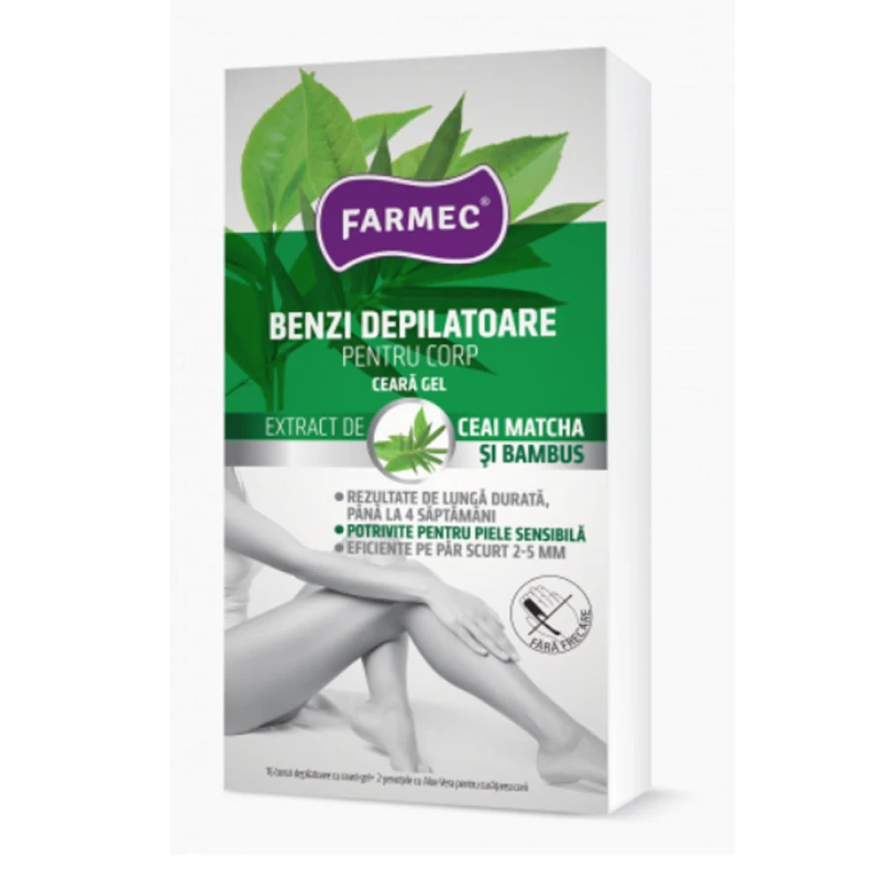 Benzi Depilatoare Corp Ceara Gel Farmec 2serv Aloe Ceai Matcha Bambus  16buc