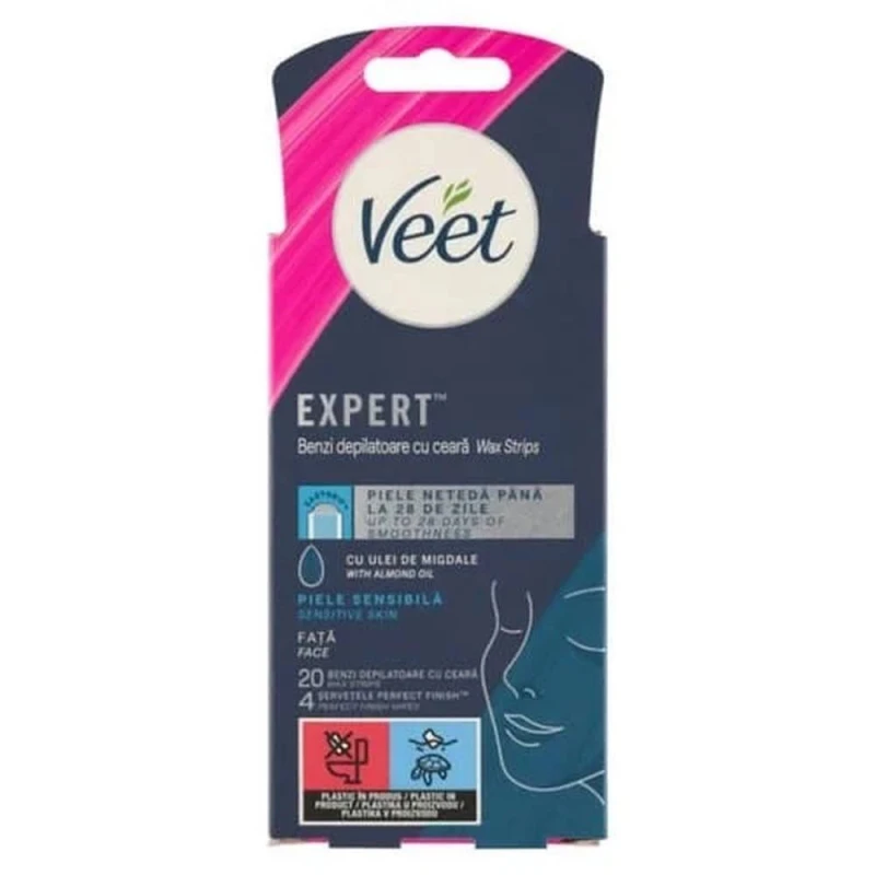 Benzi Depilatoare Fata Veet Easy Gel Sensitive Skin Albastrele 20buc