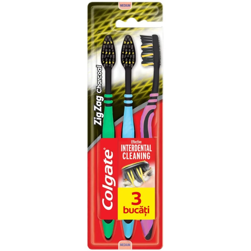 Periuta Dinti Colgate Zig Zag Charcoal Medium 3 buc Set