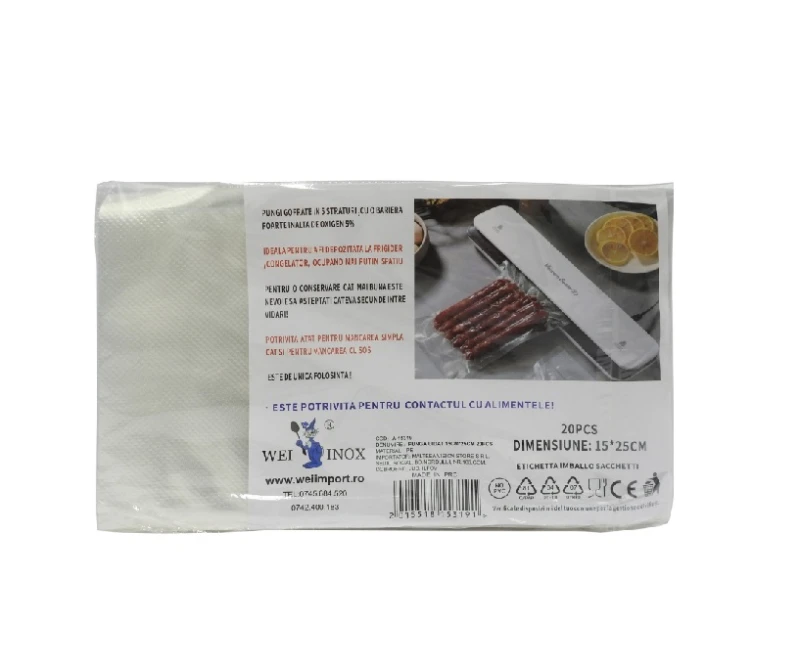 Pungi pentru vidat alimente Gofrate 15x25cm 20 buc/set WEI A-15319